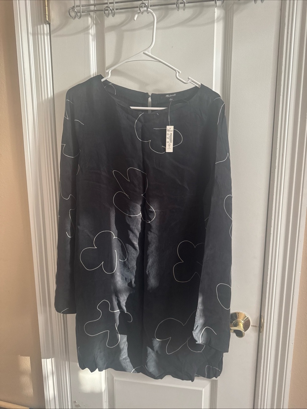 Madewell Black Floral Outline Long-Sleeve Shift Dress size